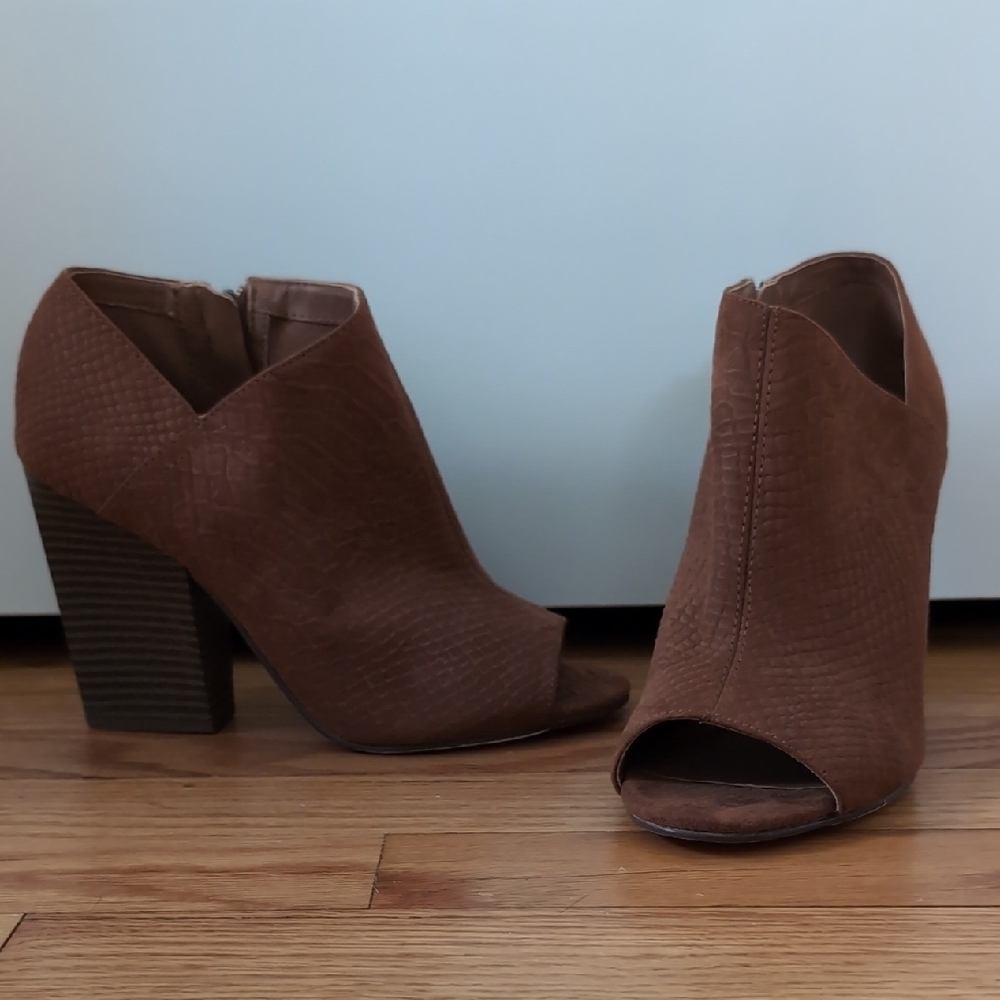 Brown Peep-Toe Ankle Boots